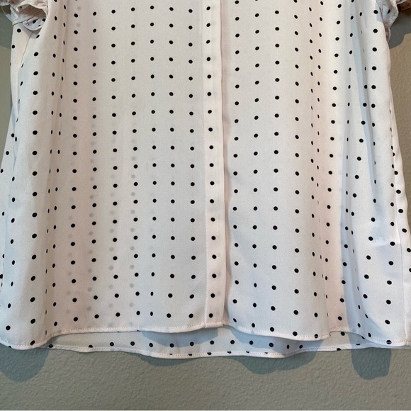 T Tahari Light Blush Spaced Dot Short Sleeve Blouse Size S NWT Ruffle Polka Dot - Picture 7 of 16